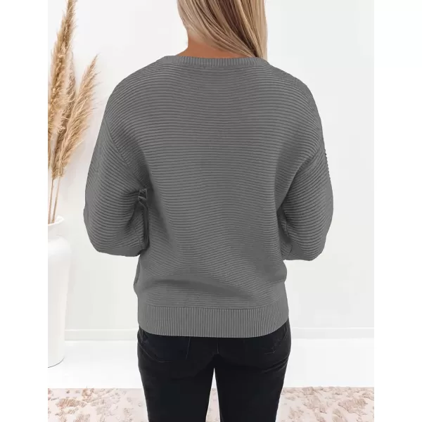 ZESICA Womens 2024 Crew Neck Long Lantern Sleeve Casual Loose Ribbed Knit Solid Soft Pullover Sweater TopsDarkgrey