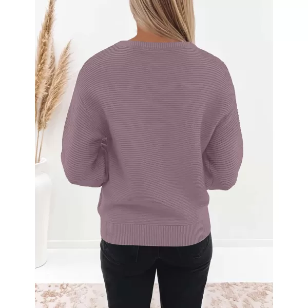 ZESICA Womens 2024 Crew Neck Long Lantern Sleeve Casual Loose Ribbed Knit Solid Soft Pullover Sweater TopsDarkviolet