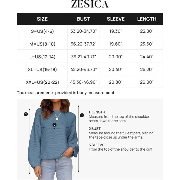 ZESICA Womens 2024 Crew Neck Long Lantern Sleeve Casual Loose Ribbed Knit Solid Soft Pullover Sweater TopsDustyblue