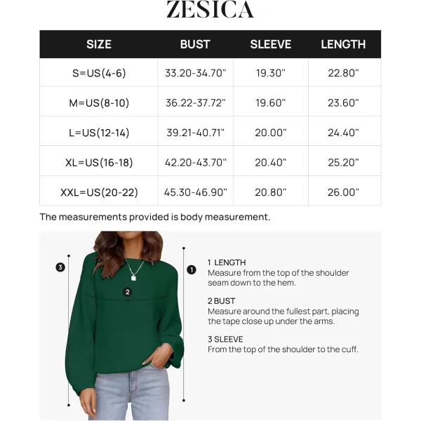 ZESICA Womens 2024 Crew Neck Long Lantern Sleeve Casual Loose Ribbed Knit Solid Soft Pullover Sweater TopsForestgreen