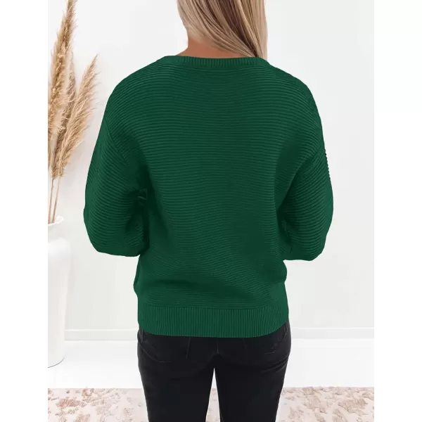 ZESICA Womens 2024 Crew Neck Long Lantern Sleeve Casual Loose Ribbed Knit Solid Soft Pullover Sweater TopsForestgreen