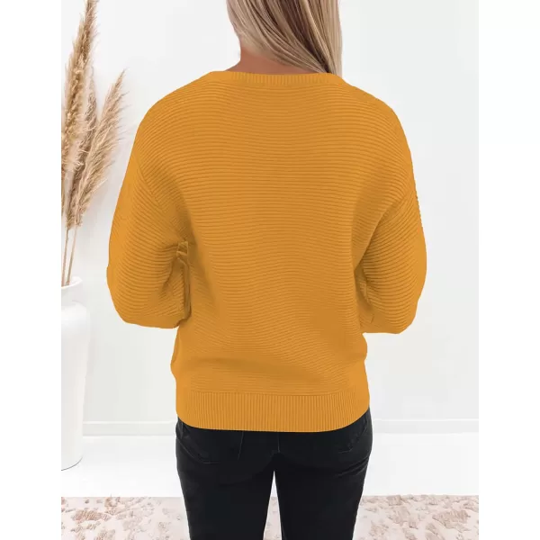 ZESICA Womens 2024 Crew Neck Long Lantern Sleeve Casual Loose Ribbed Knit Solid Soft Pullover Sweater TopsGinger