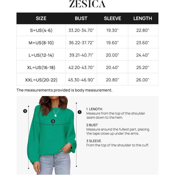 ZESICA Womens 2024 Crew Neck Long Lantern Sleeve Casual Loose Ribbed Knit Solid Soft Pullover Sweater TopsGreen
