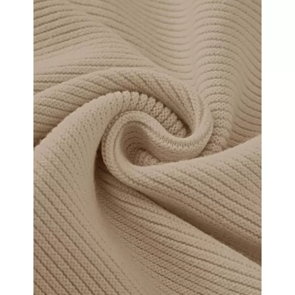 ZESICA Womens 2024 Crew Neck Long Lantern Sleeve Casual Loose Ribbed Knit Solid Soft Pullover Sweater TopsKhaki