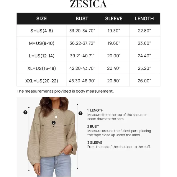 ZESICA Womens 2024 Crew Neck Long Lantern Sleeve Casual Loose Ribbed Knit Solid Soft Pullover Sweater TopsKhaki