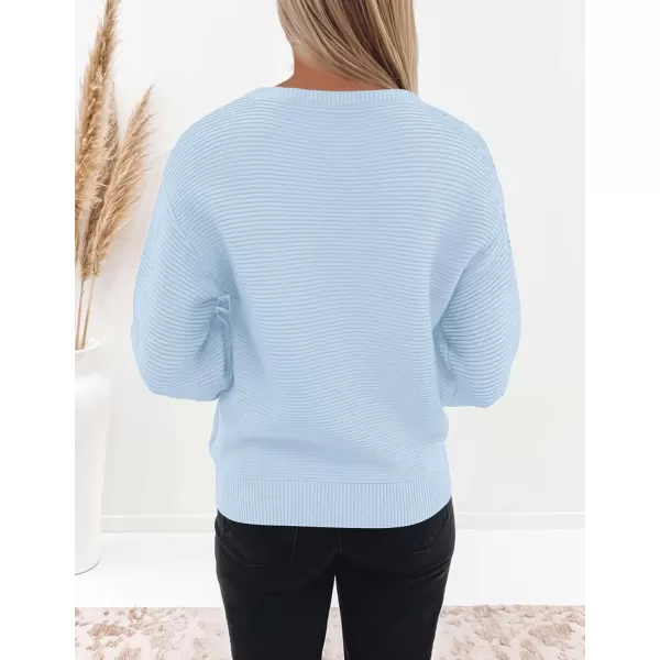 ZESICA Womens 2024 Crew Neck Long Lantern Sleeve Casual Loose Ribbed Knit Solid Soft Pullover Sweater TopsLightblue