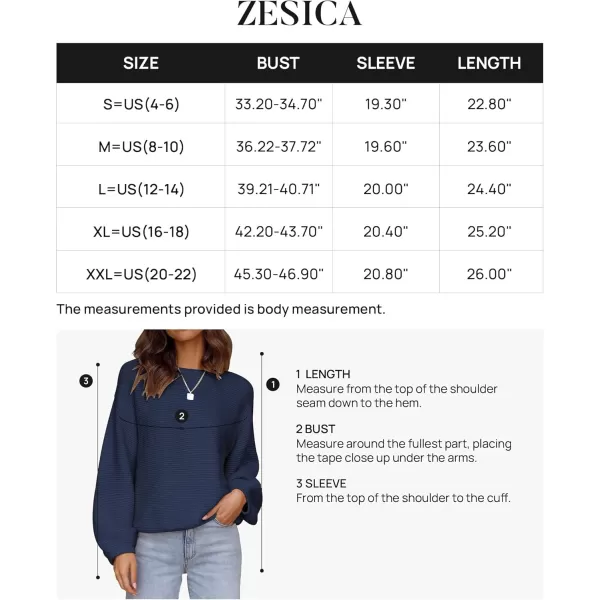 ZESICA Womens 2024 Crew Neck Long Lantern Sleeve Casual Loose Ribbed Knit Solid Soft Pullover Sweater TopsNavy
