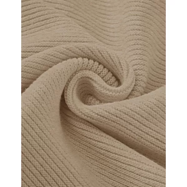 ZESICA Womens 2024 Crew Neck Long Lantern Sleeve Casual Loose Ribbed Knit Solid Soft Pullover Sweater TopsOatmeal