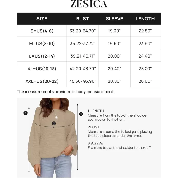 ZESICA Womens 2024 Crew Neck Long Lantern Sleeve Casual Loose Ribbed Knit Solid Soft Pullover Sweater TopsOatmeal