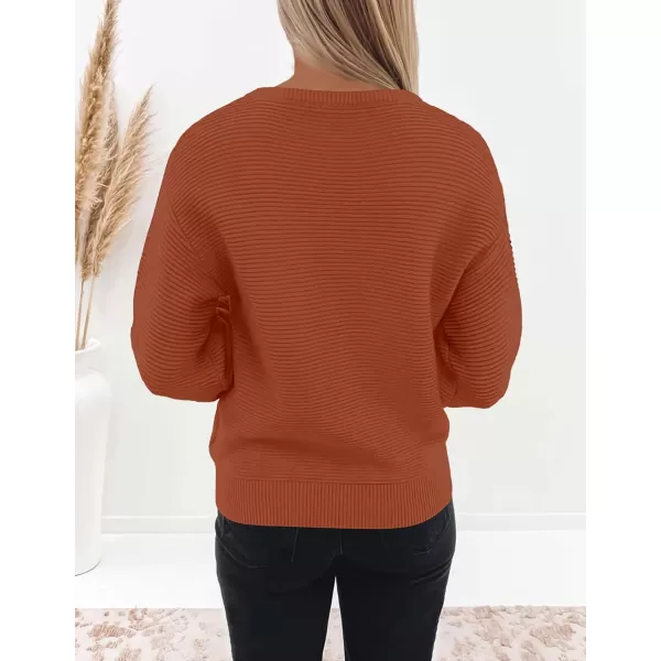 ZESICA Womens 2024 Crew Neck Long Lantern Sleeve Casual Loose Ribbed Knit Solid Soft Pullover Sweater TopsOrange