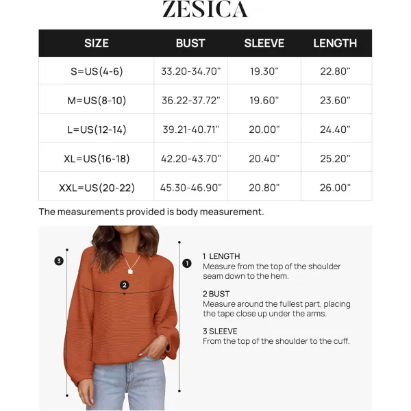 ZESICA Womens 2024 Crew Neck Long Lantern Sleeve Casual Loose Ribbed Knit Solid Soft Pullover Sweater TopsOrange