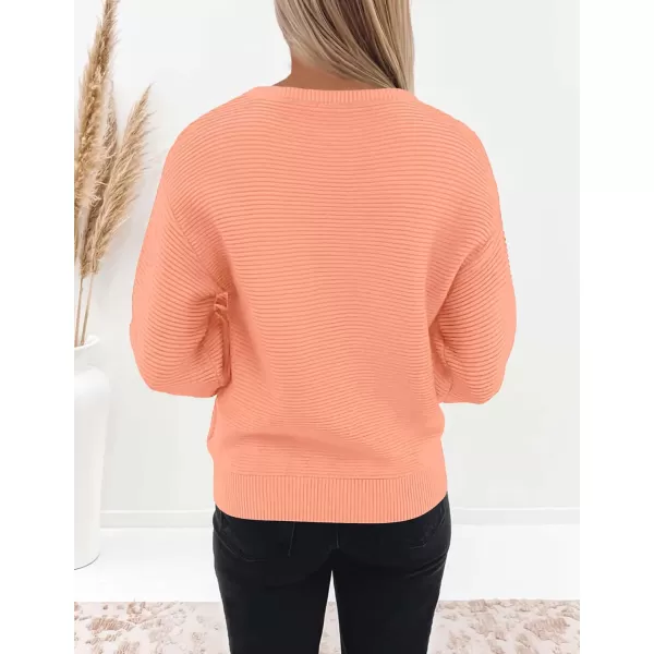 ZESICA Womens 2024 Crew Neck Long Lantern Sleeve Casual Loose Ribbed Knit Solid Soft Pullover Sweater TopsPeach