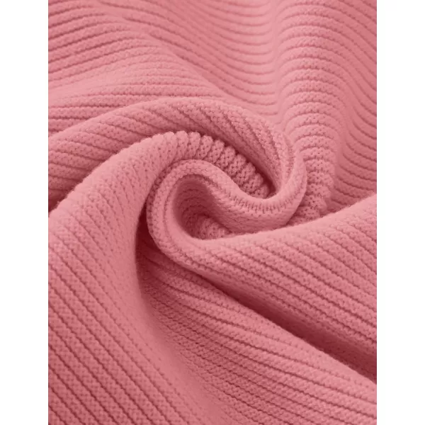 ZESICA Womens 2024 Crew Neck Long Lantern Sleeve Casual Loose Ribbed Knit Solid Soft Pullover Sweater TopsPink