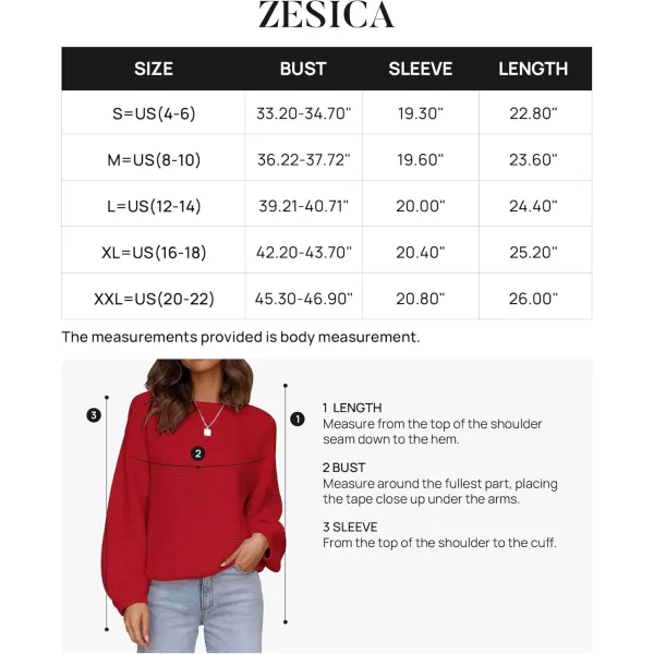 ZESICA Womens 2024 Crew Neck Long Lantern Sleeve Casual Loose Ribbed Knit Solid Soft Pullover Sweater TopsRed