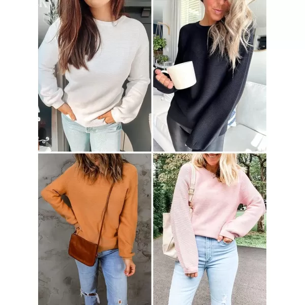 ZESICA Womens 2024 Crew Neck Long Lantern Sleeve Casual Loose Ribbed Knit Solid Soft Pullover Sweater TopsRed