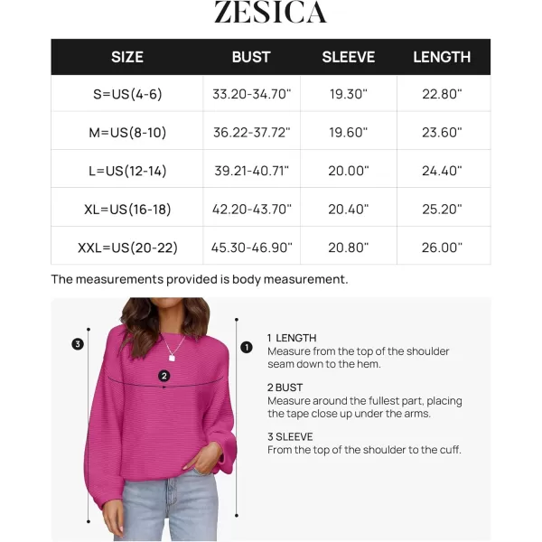 ZESICA Womens 2024 Crew Neck Long Lantern Sleeve Casual Loose Ribbed Knit Solid Soft Pullover Sweater TopsRose