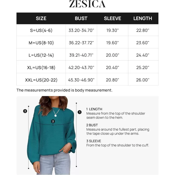 ZESICA Womens 2024 Crew Neck Long Lantern Sleeve Casual Loose Ribbed Knit Solid Soft Pullover Sweater TopsTeal