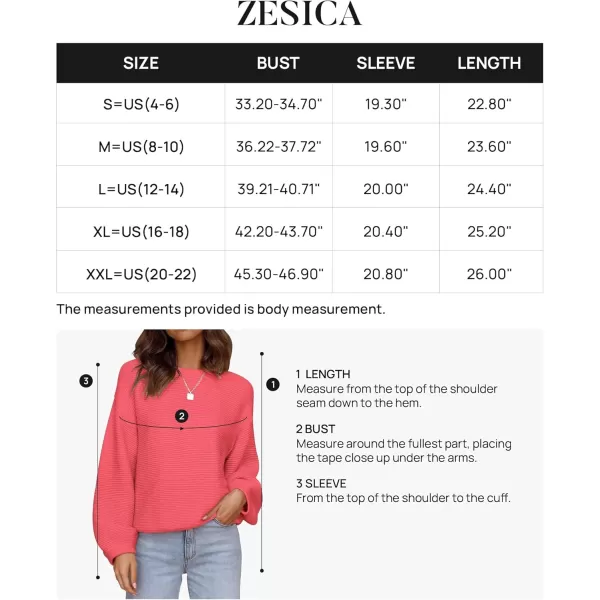 ZESICA Womens 2024 Crew Neck Long Lantern Sleeve Casual Loose Ribbed Knit Solid Soft Pullover Sweater TopsWatermelon