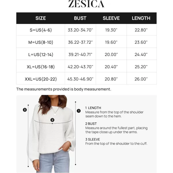 ZESICA Womens 2024 Crew Neck Long Lantern Sleeve Casual Loose Ribbed Knit Solid Soft Pullover Sweater TopsWhite