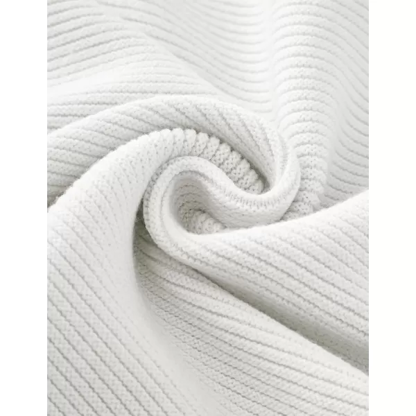 ZESICA Womens 2024 Crew Neck Long Lantern Sleeve Casual Loose Ribbed Knit Solid Soft Pullover Sweater TopsWhite