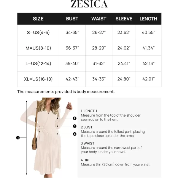 ZESICA Womens 2024 Fall Long Sleeve Wrap V Neck Ribbed Knit Pleated A Line Pullover Sweater Dress with BeltApricot