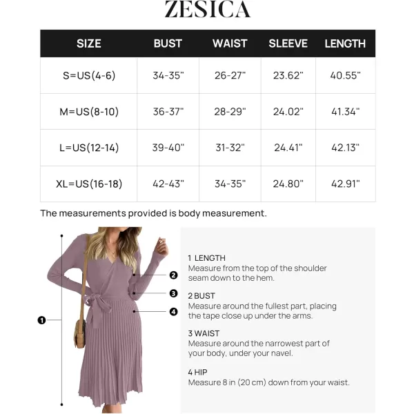 ZESICA Womens 2024 Fall Long Sleeve Wrap V Neck Ribbed Knit Pleated A Line Pullover Sweater Dress with BeltDarkviolet