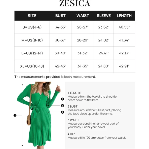 ZESICA Womens 2024 Fall Long Sleeve Wrap V Neck Ribbed Knit Pleated A Line Pullover Sweater Dress with BeltGreen