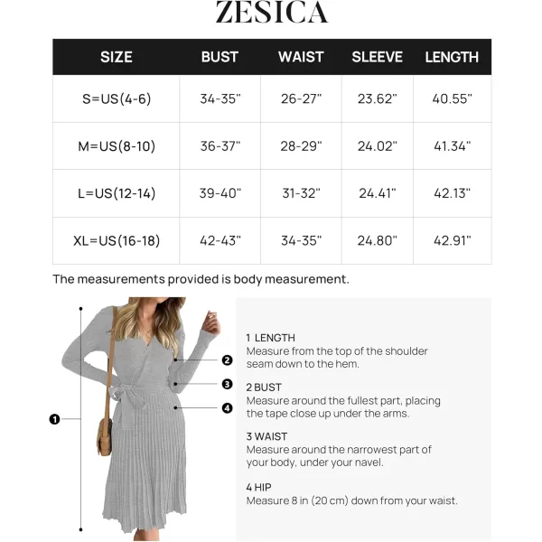 ZESICA Womens 2024 Fall Long Sleeve Wrap V Neck Ribbed Knit Pleated A Line Pullover Sweater Dress with BeltGrey