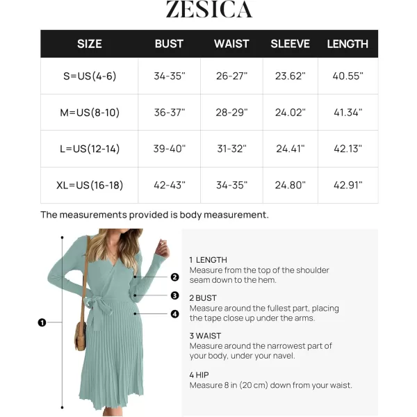 ZESICA Womens 2024 Fall Long Sleeve Wrap V Neck Ribbed Knit Pleated A Line Pullover Sweater Dress with BeltLake