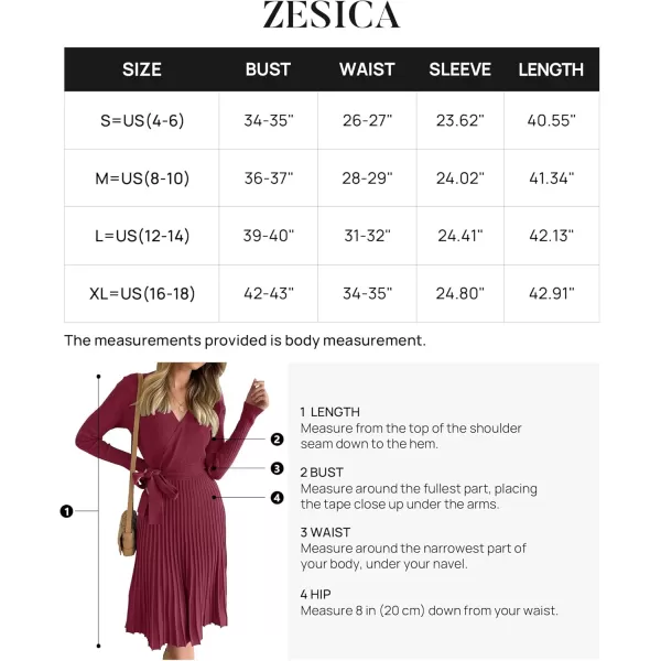 ZESICA Womens 2024 Fall Long Sleeve Wrap V Neck Ribbed Knit Pleated A Line Pullover Sweater Dress with BeltPlum
