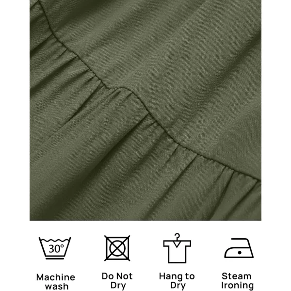 ZESICA Womens Casual V Neck Long Sleeve Smocked High Waist Ruffle A Line Tiered Mini DressArmygreen