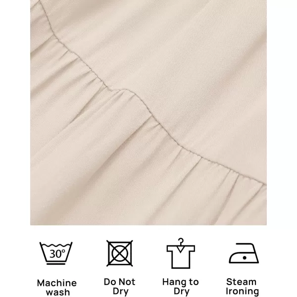 ZESICA Womens Casual V Neck Long Sleeve Smocked High Waist Ruffle A Line Tiered Mini DressBeige