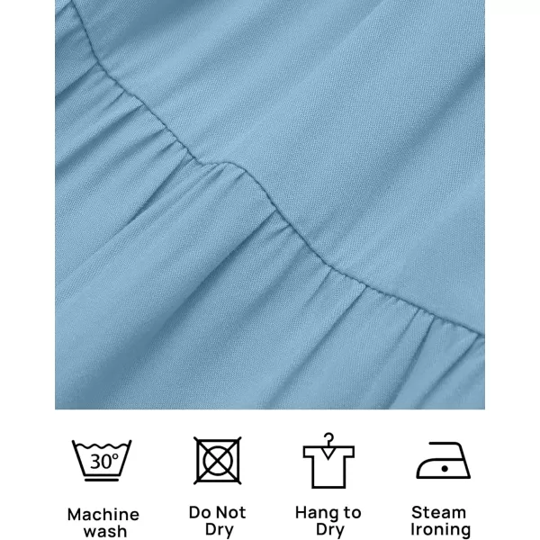 ZESICA Womens Casual V Neck Long Sleeve Smocked High Waist Ruffle A Line Tiered Mini DressBlue
