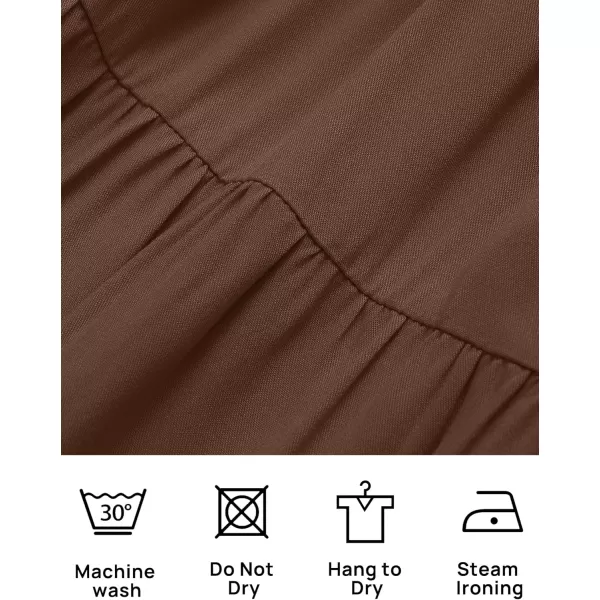 ZESICA Womens Casual V Neck Long Sleeve Smocked High Waist Ruffle A Line Tiered Mini DressCoffee