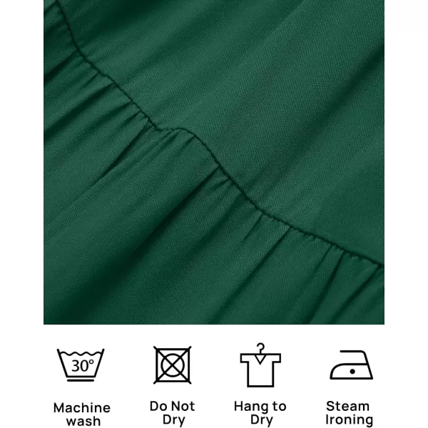 ZESICA Womens Casual V Neck Long Sleeve Smocked High Waist Ruffle A Line Tiered Mini DressDarkgreen