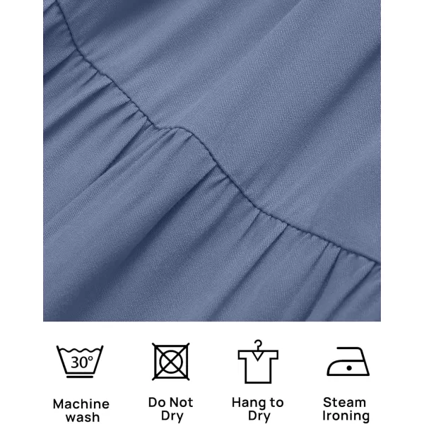 ZESICA Womens Casual V Neck Long Sleeve Smocked High Waist Ruffle A Line Tiered Mini DressDustyblue