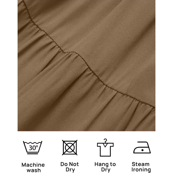 ZESICA Womens Casual V Neck Long Sleeve Smocked High Waist Ruffle A Line Tiered Mini DressMocha