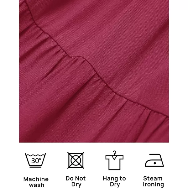 ZESICA Womens Casual V Neck Long Sleeve Smocked High Waist Ruffle A Line Tiered Mini DressPlum