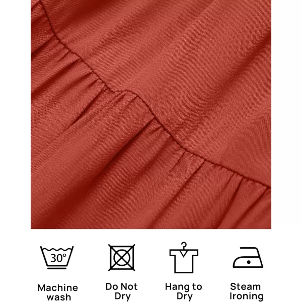 ZESICA Womens Casual V Neck Long Sleeve Smocked High Waist Ruffle A Line Tiered Mini DressRed