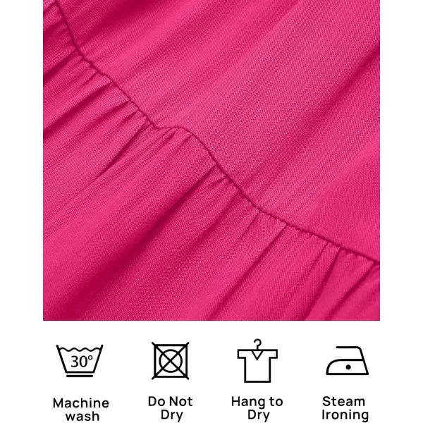 ZESICA Womens Casual V Neck Long Sleeve Smocked High Waist Ruffle A Line Tiered Mini DressRose