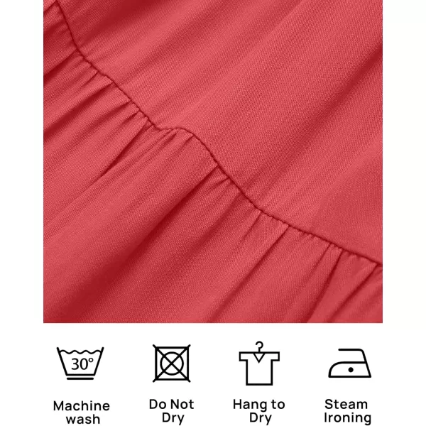 ZESICA Womens Casual V Neck Long Sleeve Smocked High Waist Ruffle A Line Tiered Mini DressWatermelon