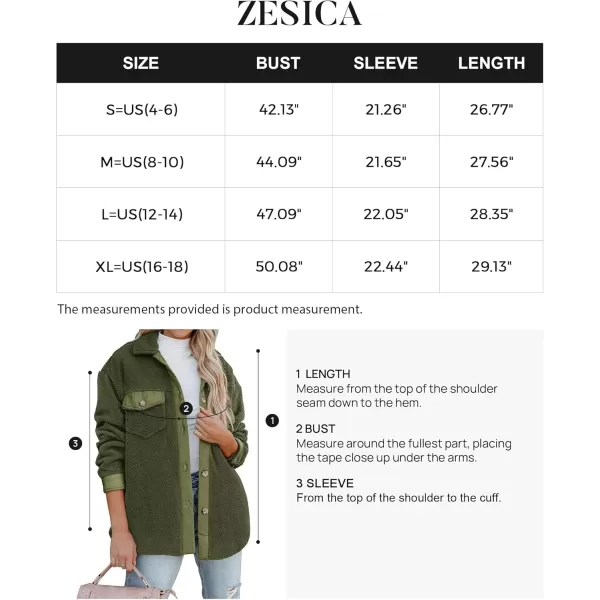 ZESICA Womens Winter Casual Sherpa Fleece Jacket Long Sleeve Button Solid Warm Fuzzy Outwear Coat PocketsArmy Green