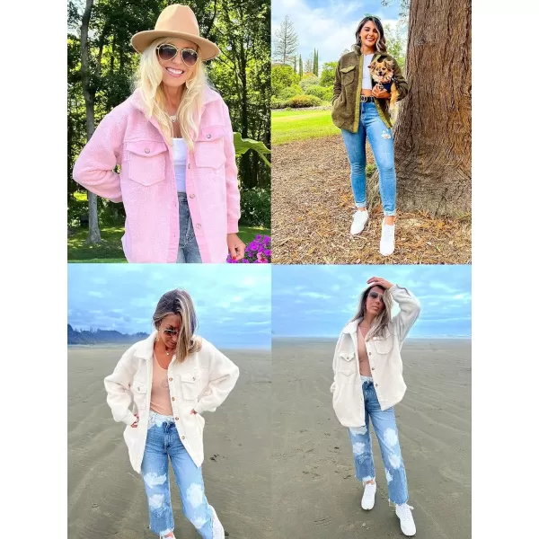 ZESICA Womens Winter Casual Sherpa Fleece Jacket Long Sleeve Button Solid Warm Fuzzy Outwear Coat PocketsArmy Green