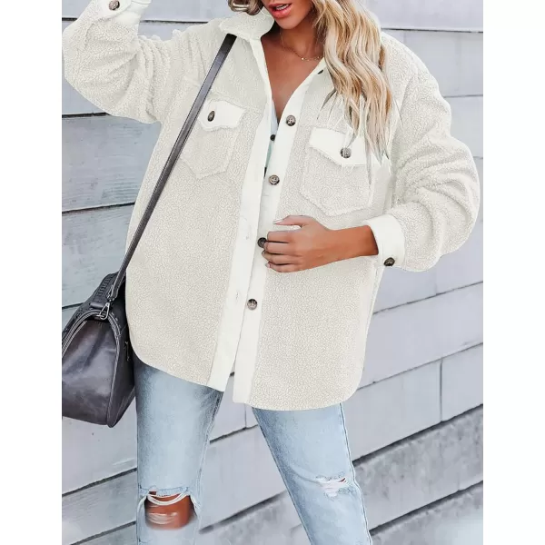 ZESICA Womens Winter Casual Sherpa Fleece Jacket Long Sleeve Button Solid Warm Fuzzy Outwear Coat PocketsBeige