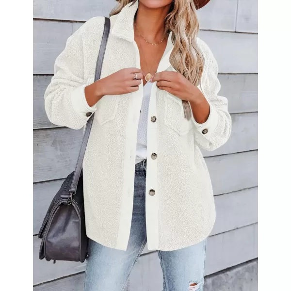 ZESICA Womens Winter Casual Sherpa Fleece Jacket Long Sleeve Button Solid Warm Fuzzy Outwear Coat PocketsBeige