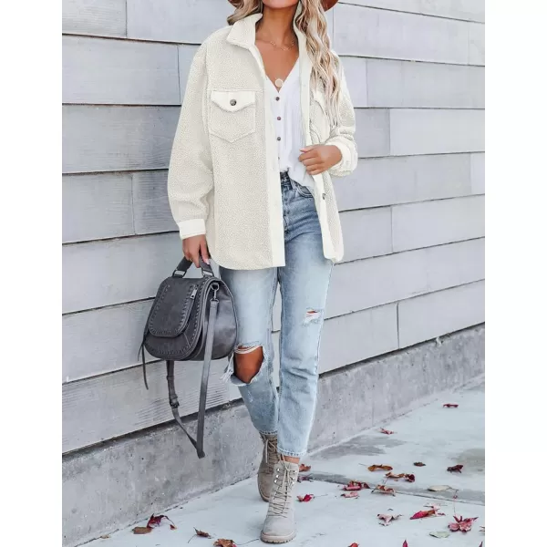 ZESICA Womens Winter Casual Sherpa Fleece Jacket Long Sleeve Button Solid Warm Fuzzy Outwear Coat PocketsBeige