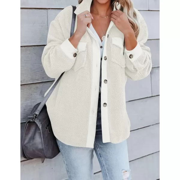 ZESICA Womens Winter Casual Sherpa Fleece Jacket Long Sleeve Button Solid Warm Fuzzy Outwear Coat PocketsBeige