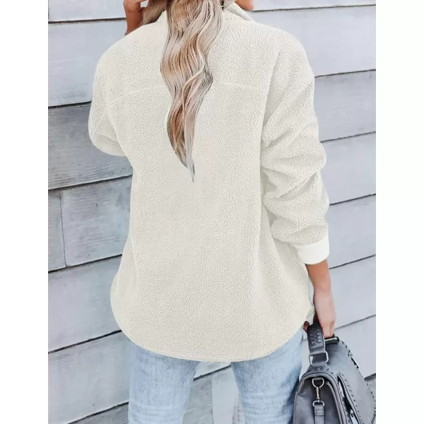 ZESICA Womens Winter Casual Sherpa Fleece Jacket Long Sleeve Button Solid Warm Fuzzy Outwear Coat PocketsBeige