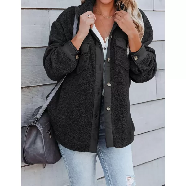 ZESICA Womens Winter Casual Sherpa Fleece Jacket Long Sleeve Button Solid Warm Fuzzy Outwear Coat PocketsBlack