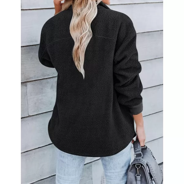 ZESICA Womens Winter Casual Sherpa Fleece Jacket Long Sleeve Button Solid Warm Fuzzy Outwear Coat PocketsBlack